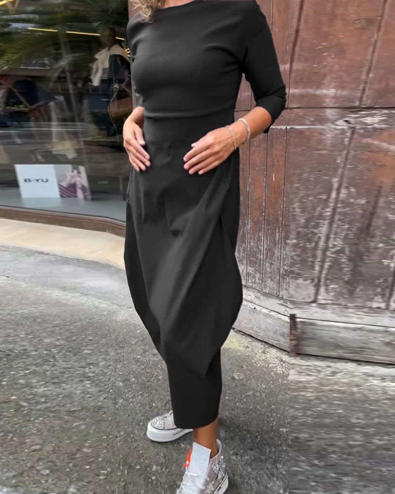 Diana™ | Elegante Monochrome Jurk met Zakken