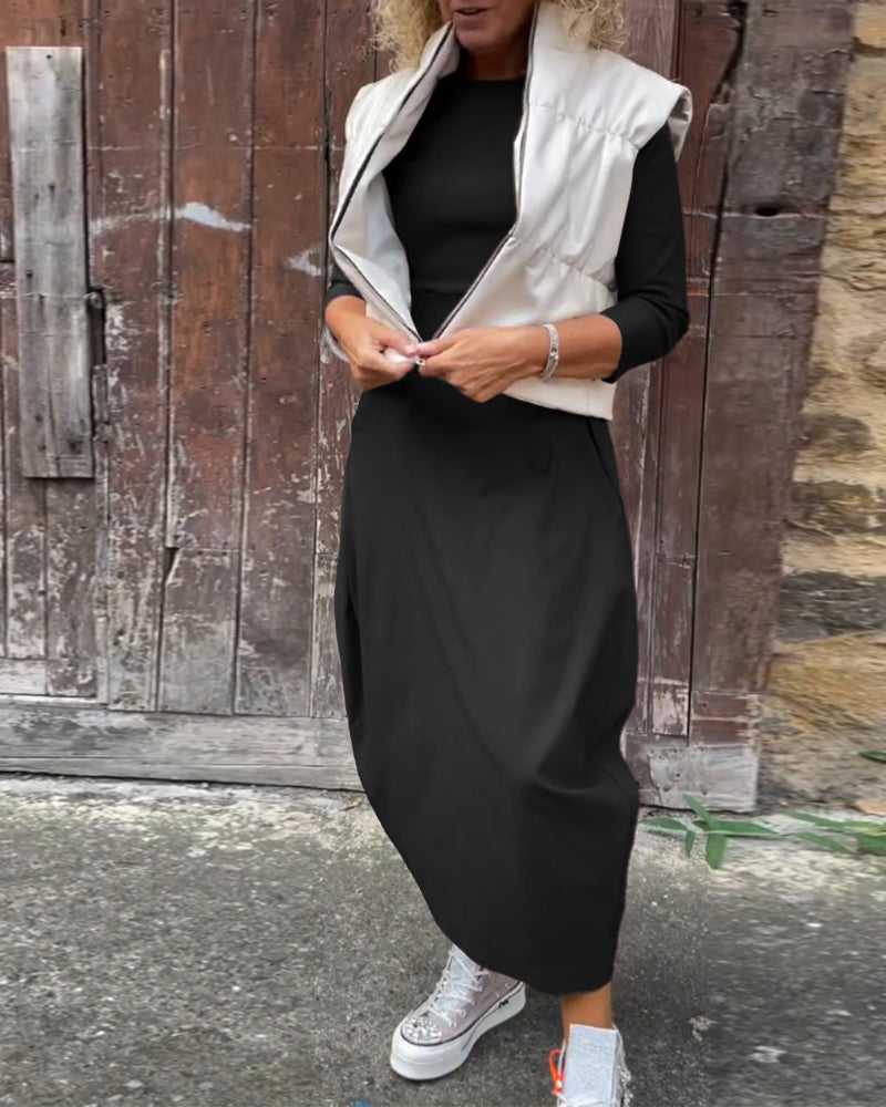 Diana™ | Elegante Monochrome Jurk met Zakken