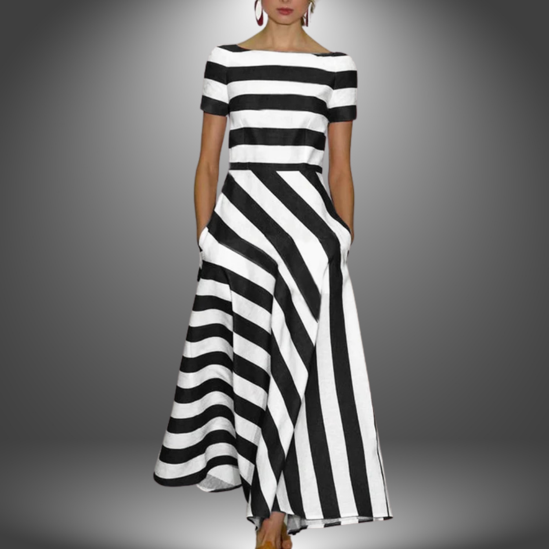 Nicole | Luxe Gestreepte Maxi Jurk