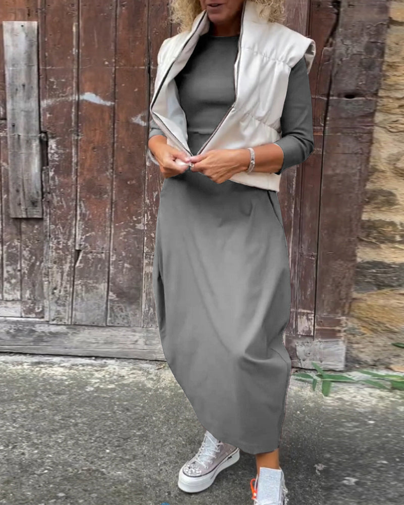 Diana™ | Elegante Monochrome Jurk met Zakken