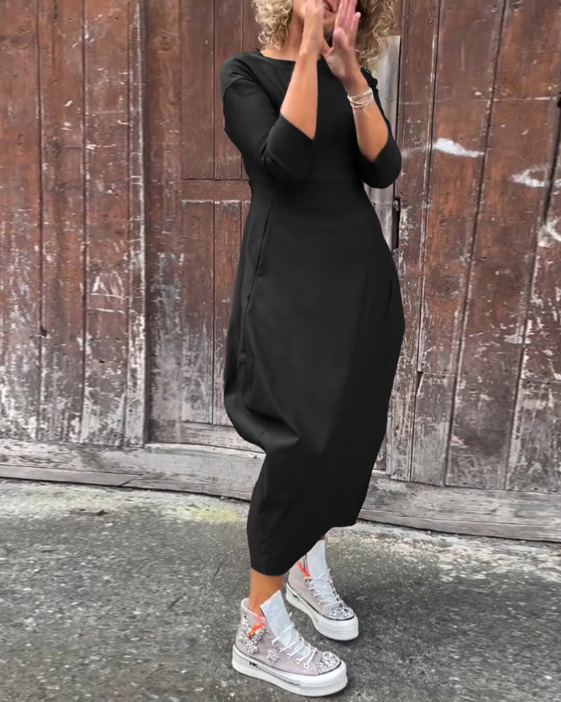 Diana™ | Elegante Monochrome Jurk met Zakken