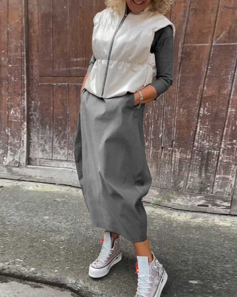 Diana™ | Elegante Monochrome Jurk met Zakken