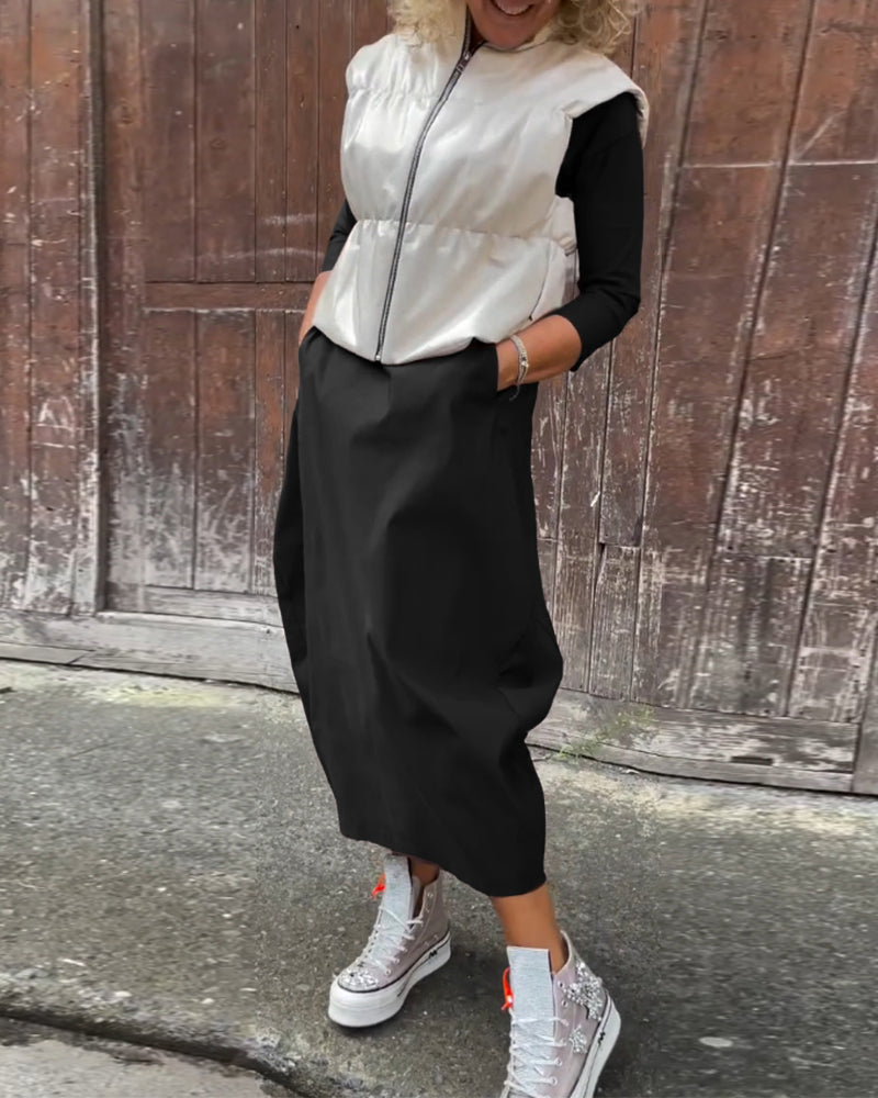 Diana™ | Elegante Monochrome Jurk met Zakken