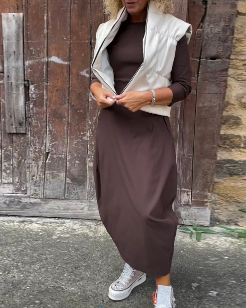 Diana™ | Elegante Monochrome Jurk met Zakken