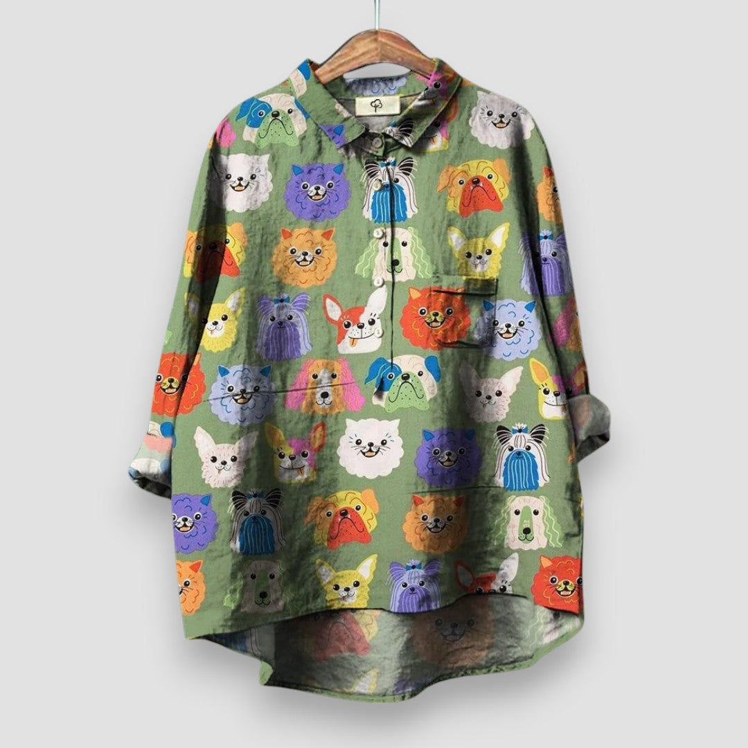 Sofie | Damesblouse met Hondenprint