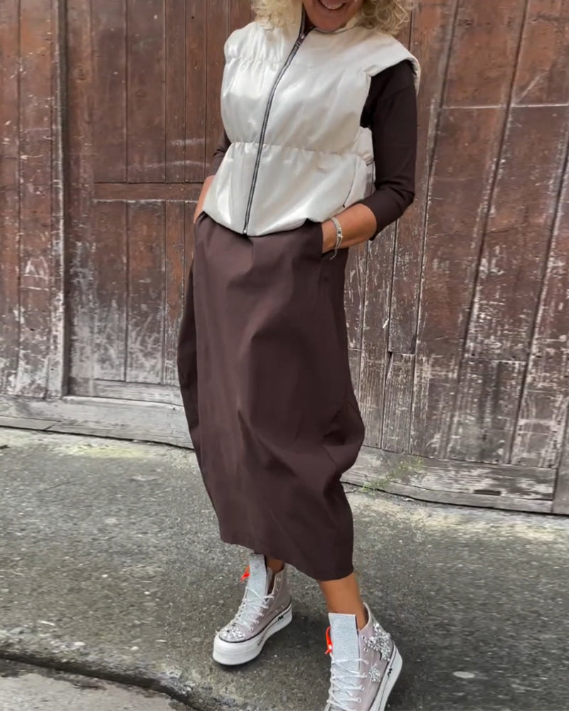 Diana™ | Elegante Monochrome Jurk met Zakken
