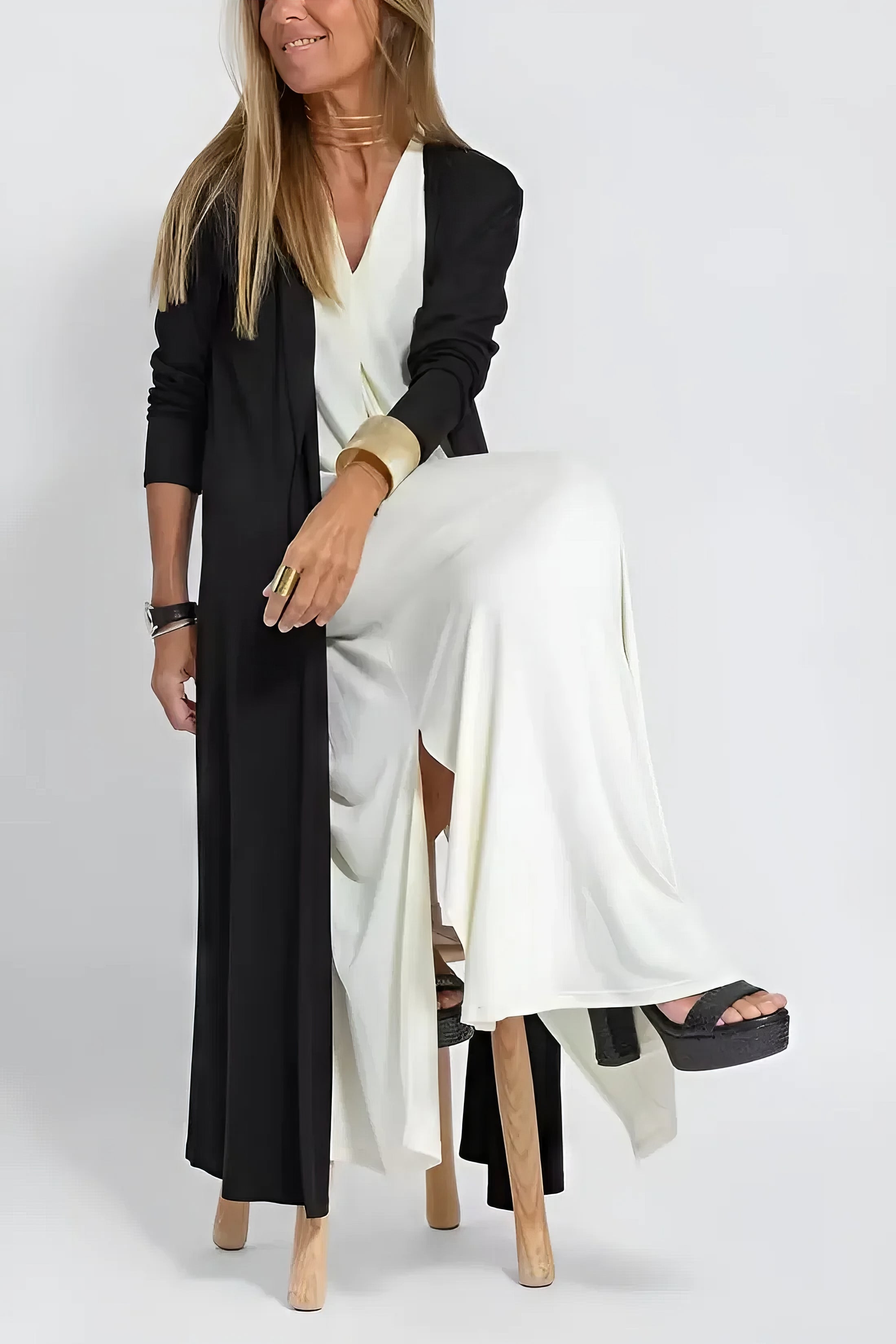 Elegante lange jurk – tijdelijk met extra bijpassende cardigan inbegrepen