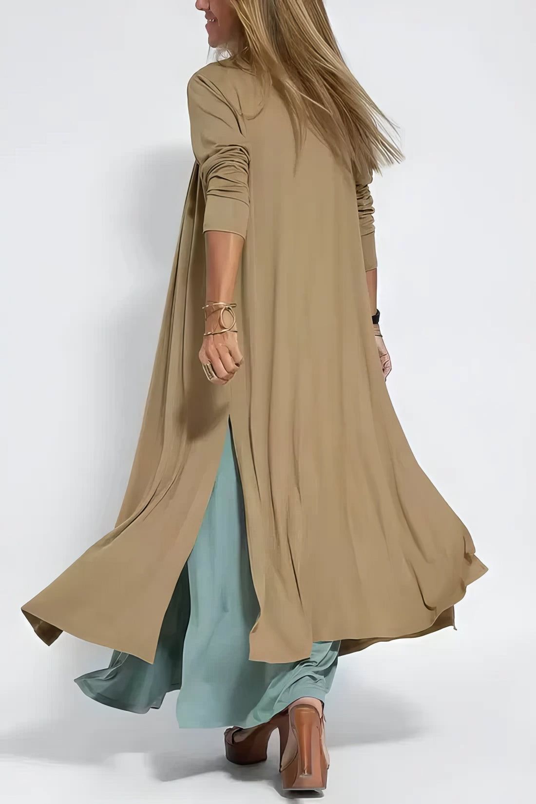 Elegante lange jurk – tijdelijk met extra bijpassende cardigan inbegrepen